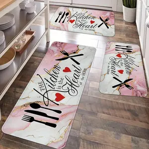 2/3pcs kitchen anti slip carpet floor mat, Home decor rugs, Washable kitchen rugs, tableware pattern printed kitchen anti fatigue floor mat, soft flannel anti slip kitchen floor mat, suitable for kitchen, dining room, laundry room