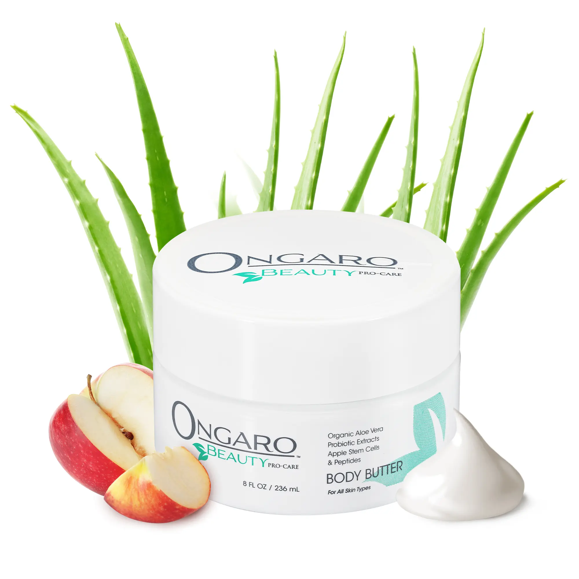 Ongaro Beauty Organic Aloe Vera Body Butter - Whipped Body Cream with Hyaluronic Acid & Vitamin E for 24-Hour Hydration & Collagen Boost - 8oz