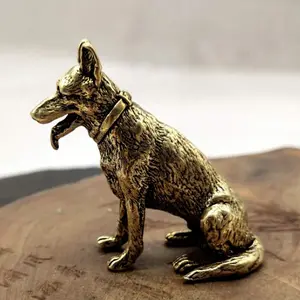 Brass Dog Desktop Ornament Model, Military Dog Sculpture Metal Figurine, Decorative Desk Accessory, Unique Gift Idea