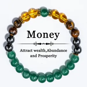 Money Bracelet Set Attract Wealth Crystal Beaded Bracelets for Women Abundance Prosperity