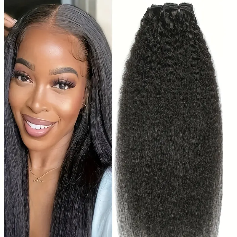 New 2025 Arrivals VideoKinky Straight Clip In Human Hair Extensions Natural Color Remy Human Hair Clip In 8pcs/Set Full Head for Women