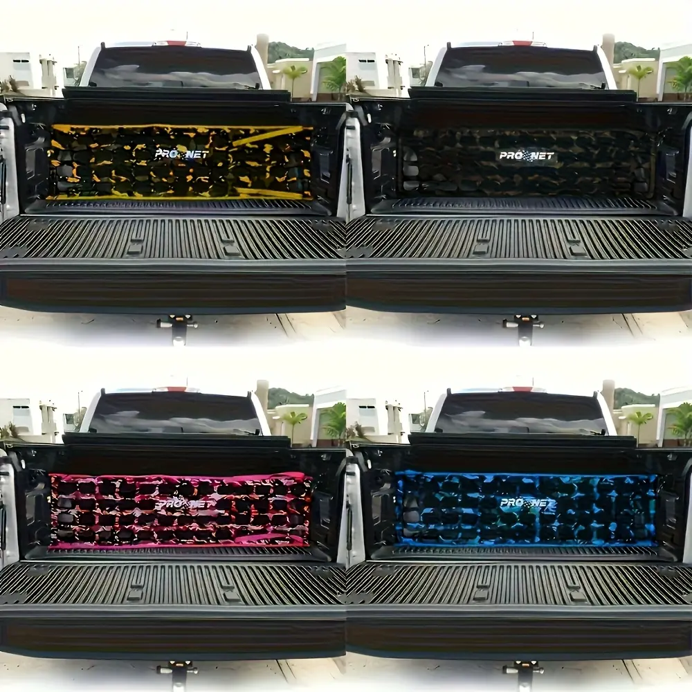 Heavy-Duty Nylon Truck Bed Safety Net for Off-Road Racing - Anti-Tip Tailgate Protection with 4 Screws, Red & Black Design, Secure Cargo Net for Pickup Trucks, Durable & Easy Installation, Truck Bed Accessories, Vehicle Safety Accessory, Sleek Mesh Desig