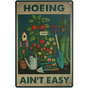 HOEING AIN'T EASY Sign Decorative Signs Funny Humorous Metal Yard Signs Women's Garden Gift for Outdoor Patio Porch Decor or Indoor Wall Decor (Color06)