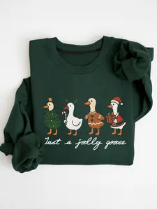 Just A Jolly Goose Shirt, Christmas Goose Shirt, Duck Christmas Shirt, Funny Christmas Sweatshirt, Cute Holiday Sweatshirt, Xmas Gifts, Tree/Reindeer/Gingerbread/Santa Goose Print, Festive Christmas Apparel, Casual Holiday Party Essential
