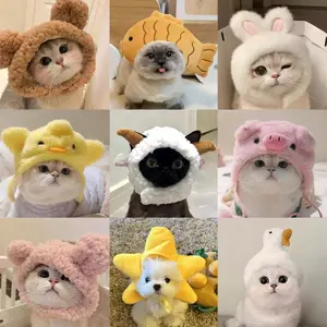 1Pcs Cute Plush Cat Hat with Adjustable Velcro Closure Plush Fabric | Custume/ Headwear/ Accessories for Pets ( Cats & Small Dogs)