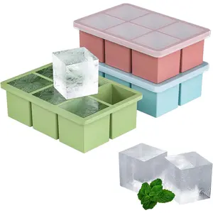 Large ice cube tray for whiskey 3 pack big silicone square ice cube mold with removable lid 2 huge square ice cubed tray for whisky and cocktailbluegreenpink