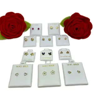 14k Gold Tone Stud Earrings – Multiple Styles, Ball, Heart, Sun, Flower, Star