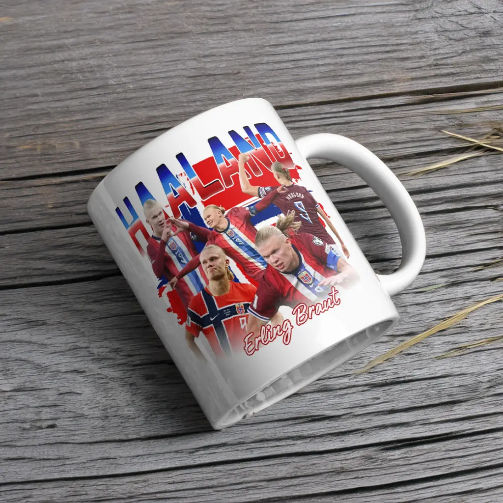 Haaland Erling Braut Mug – Soccer Player Portrait Ceramic Coffee Cup with Colored Handle, Sports Fan Gift #FootballMug #SoccerGift #SportsDrinkware #MatchDay #FanDecor  # ai generated book mug  # ceramic cups