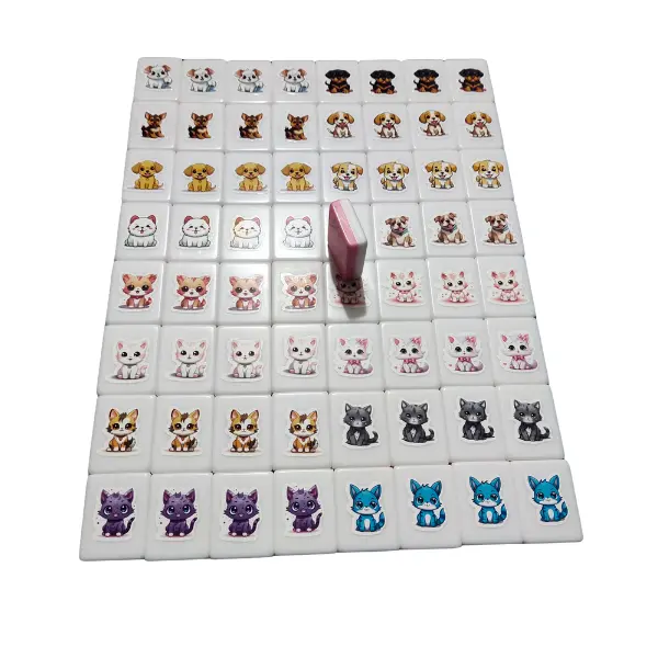 【64 Pink Blocks Dog and Cat Pattern plus 1 Blank】Board Game Accessory Push Game Sets Family Game