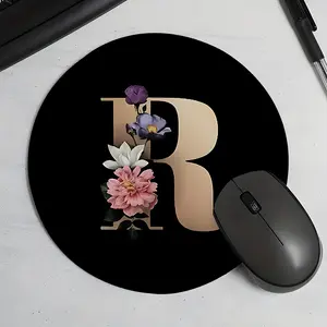 Elegant Floral Letter Round Gaming Mouse Pad,Stylish Desktop Protector with Non-Slip Rubber Edges, Small Size for Laptops and Desktops, Ideal Gift for Kids and Gamers