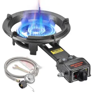 【1-SECOND IGNITION】ARC 13" Cast Iron Wok Burner With AUTO-START Button and Stainless Steel Hose, Perfect for Outdoor Stir Fry & Camping