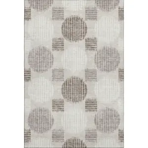 HomeRoots 671510 10 x 14 ft. Beige, Ivory & Taupe Geometric Transitional Washable Machine Made Rectangle Area Rug with UV Protection