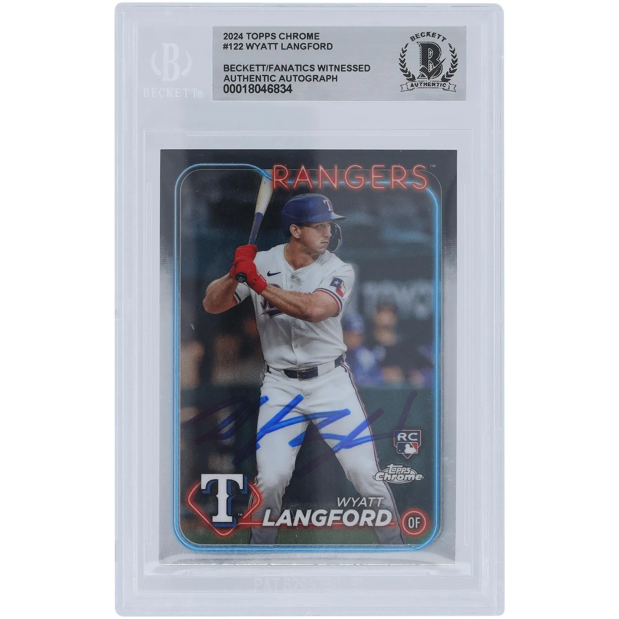 Wyatt Langford Texas Rangers Autographed 2024 Topps Chrome #122 Beckett Fanatics Witnessed Authenticated Rookie Card - Fanatics Authentic Certified