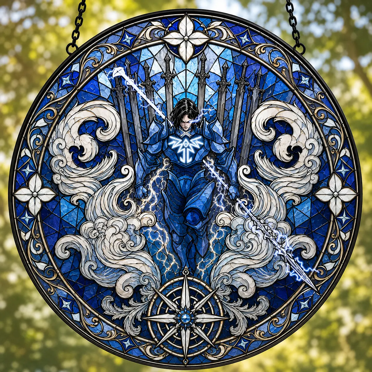 The Stormlight Archive Kaladin Stormblessed Faux Stained Glass Window Suncatcher - Beautiful Windrunner Sylphrena Spear Fantasy Art Hanging Decor - Perfect Bookish Gift for Brandon Sanderson Fans