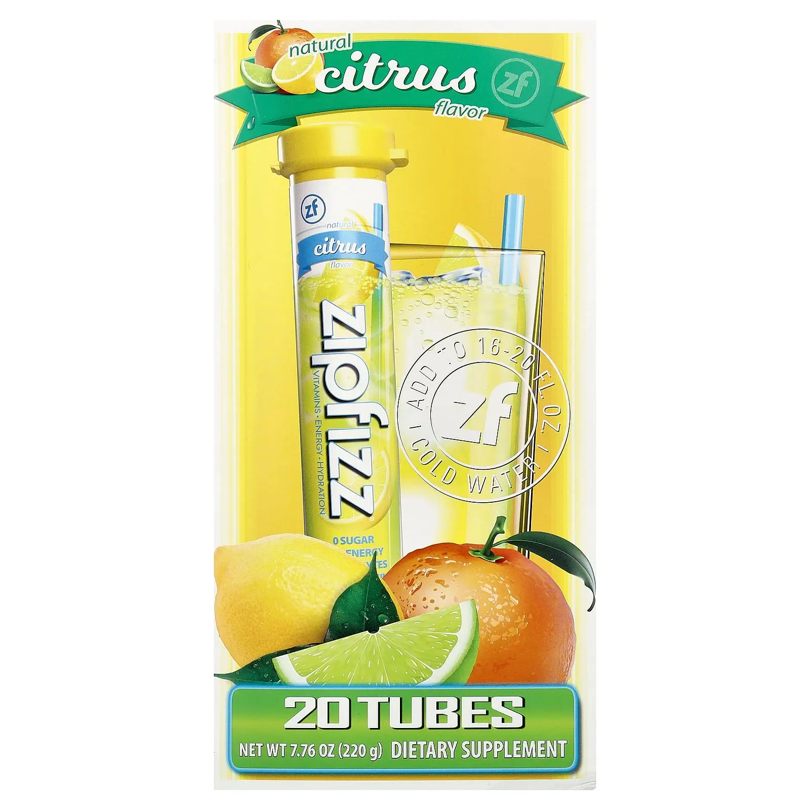Zipfizz Energy Drink Mix, Citrus, 20 Tubes, 0.39 oz (11 g) Each