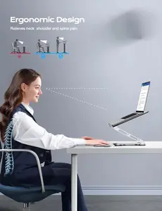 [ NEW DEAL ] Adjustable Laptop Stand for Desk, Metal Foldable Laptop Riser, Ventilated Cooling Bracket, Ergonominc Computer Notebook Stand for Desk Compatible with 10-15.6“ Laptops, Silver