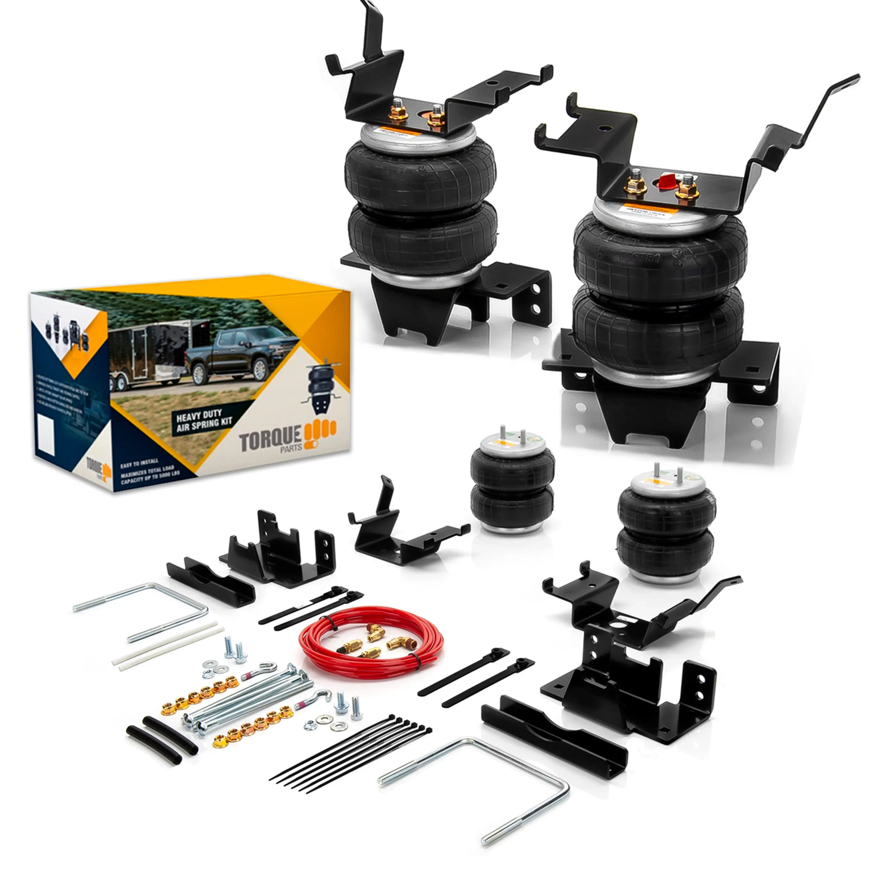TORQUE Rear-Only Air Suspension Bags Bolt-On Kit - Drill-Free Installation, Heavy-Duty, Internal Jounce Bumper, 7500 lbs Load Capacity, OEM Direct Replacement Helper Springs for 2004-2015 Nissan Titan 2WD/4WD, Reduces Rear Suspension Stress (TR75355)