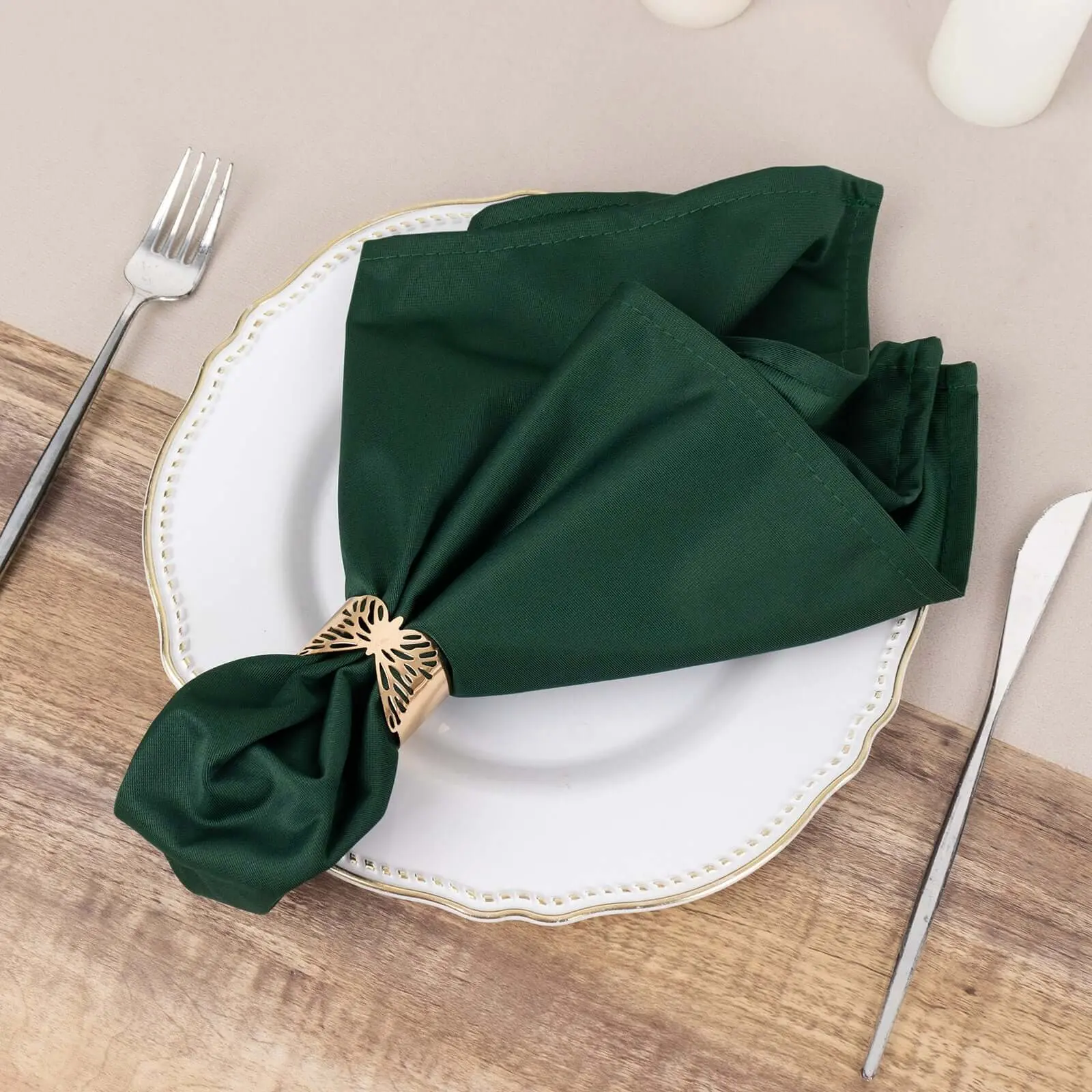 Reusable Fabric Napkins, 5-Pack 20"x20" Hunter Emerald Green Scuba Cloth Tableware - Wrinkle-Free, Machine Washable Multipack for Restaurants, Birthday Occasions