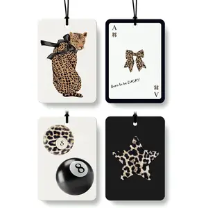 Trendy Retro Leopard  Air Freshener 4 count,  Bow  Print  Lucky 8 Ball Hanging Air Freshener for  Closet Drawer Books, Cute Girly  Accessories Mirror Decor for Women