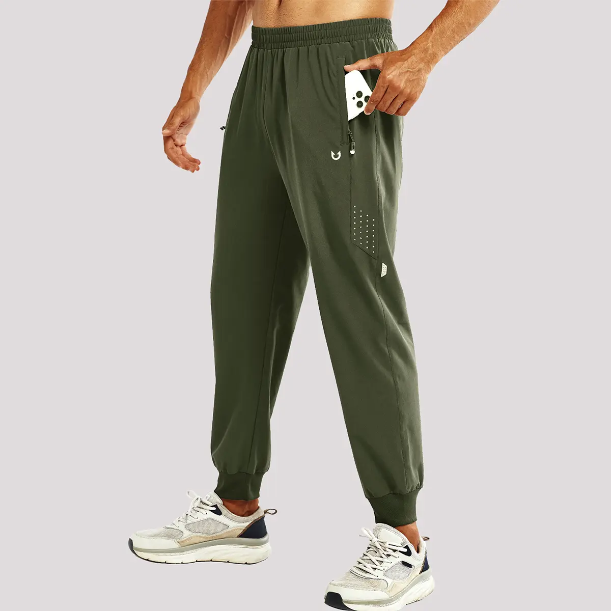 Men's Quick Dry Jogger Pants, Breathable Athletic Sweatpants with Drawstring & Zipper Pockets