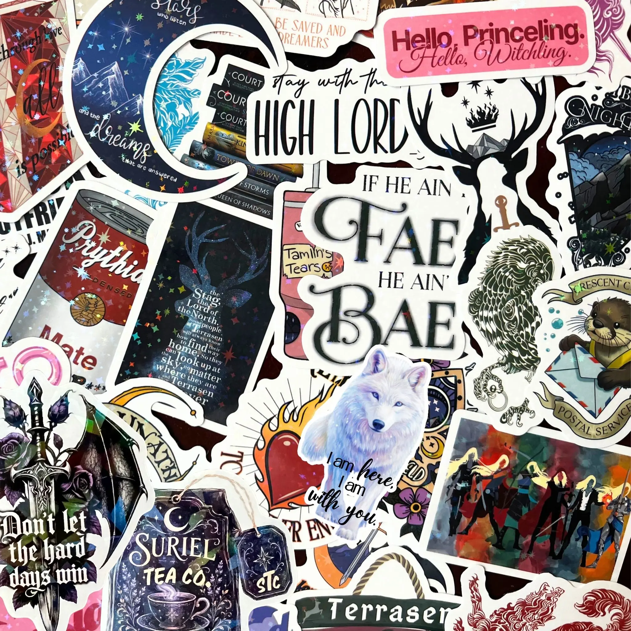 Romantasy Book Lover Stickers Collection Inspired by Fourth Wing ACOTAR Crescent City Throne of Glass Series Waterproof Vinyl Decals for Reading Enthusiasts, Holographic & Matte Vinyl