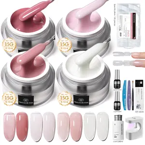 TRICOLOR FISH  Set: 3in1 Building Gel in 4 Colors, French Rectangular Pastel Soft Gel Nail Art, Short Oval + Square Nail Extension, DIY Nail Art, Home Nail Art, Nail Art Pen, Includes Base Gel and Base Coat