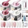 TRICOLOR FISH 3-in-1 Polygel Nail Kit - 3-in-1 Building Gel, 4 Smooth Pastel Polish Gel, Base Coat, Glossy Top Coat, Art Pen for Beginners & Enthusiasts DIY French Tip, At-Home Extensions & Care