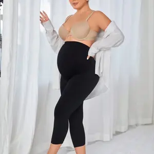 Comfortable Women's Maternity Seamless Capri Leggings with High Waist and Soft Expandable Panel