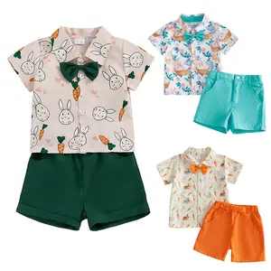 Toddler Baby Boys Easter Outfit Fashionable Short Sleeve Bunny Print Shirts with Shorts 2Pcs Clothing Set 2026 New Children's Easter Costumes