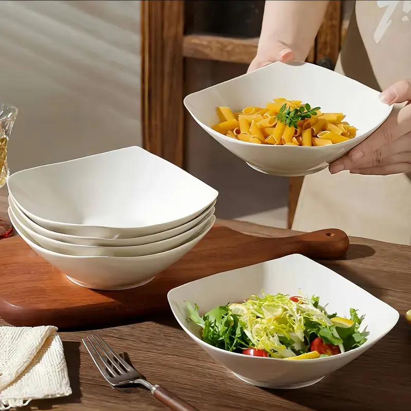 Reusable Square Plastic Bowls Set, 2/4/6pcs, Ideal for Dinner, Oatmeal, Salad, Soup, Home Kitchen Dining, Picnic, Camping, Salad Serving Bowls, Pasta Bowls, Plastic Cereal Bowls