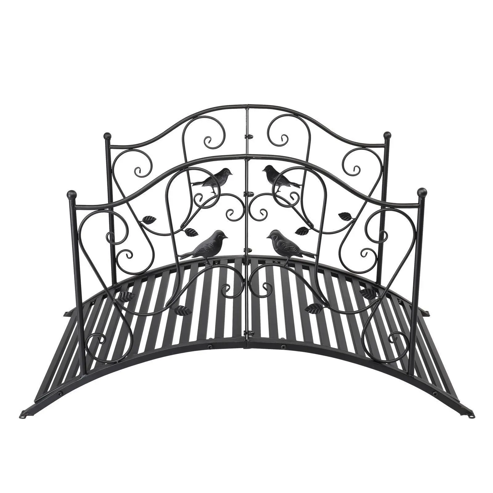 Ubesgoo Courtyard With Bird Pattern Arched Handrail Courtyard Iron Bridge Black