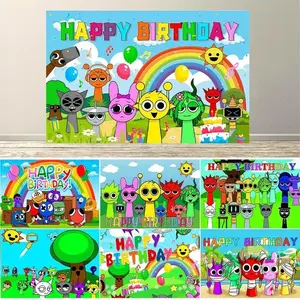 Hot Game Incredi Kids BOX-Sprunki Children Birthday Party Decoration Supplies Background Banner Baby Party Shoot Props Gifts