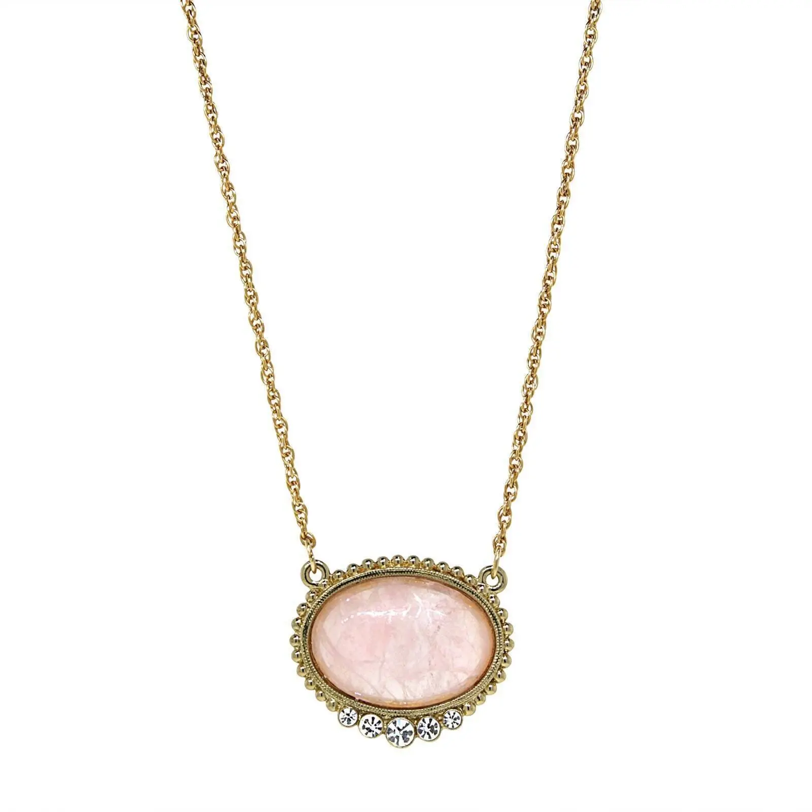 1928 Jewelry Pink Moonstone Crystal Accent Pendant Necklace 16" + 3" Extender