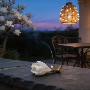Elegant Magnolia Flower Incense Holder Handmade Ceramic State Flower Ash Catcher for Zen Decor & Healing Rituals