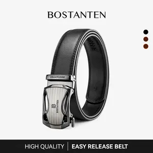 [Valentine's Day Gift] BOSTANTEN Leather Mens Belt Easy Release Ratchet Belt For Men Dress and Casual with Adjustable Buckle, Trim to Fit Textured Fathers Gift