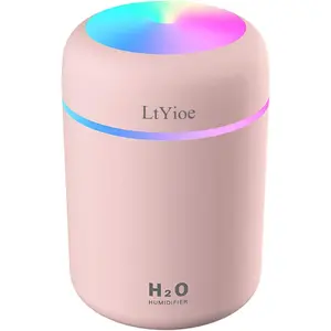Colorful and cool mini humidifier, USB personal desktop humidifier, suitable for car, office, bedroom, etc. Automatic shut-off, 2 spray modes, super quiet. (Pink)