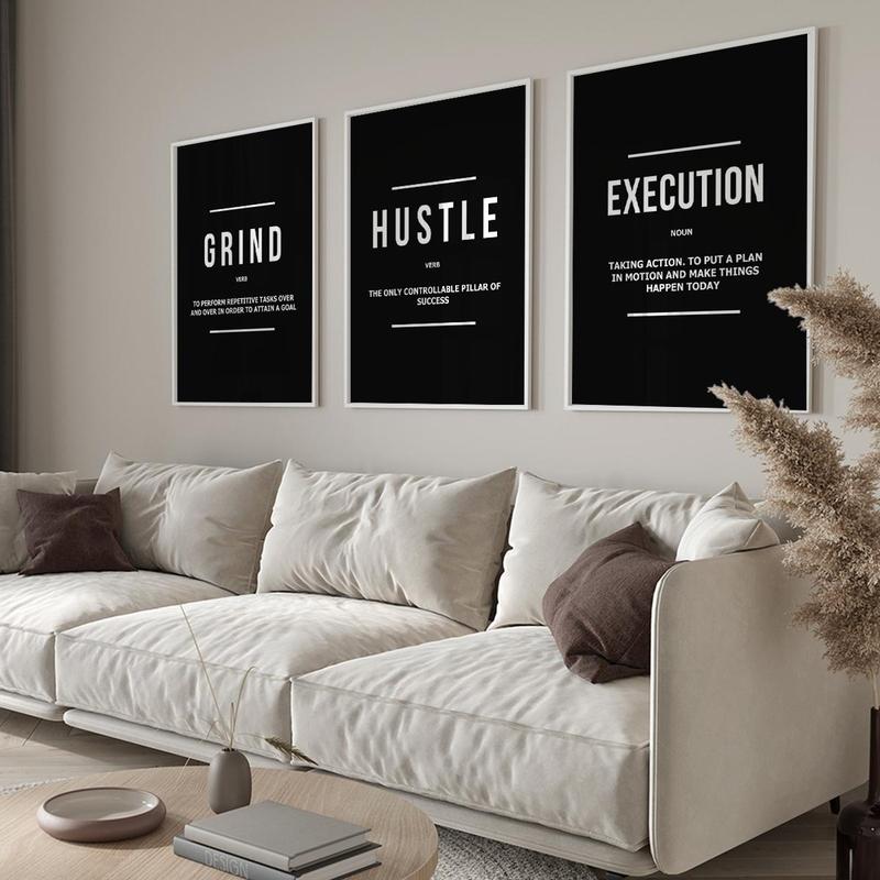 Unframed Modern Art Poster, 3 Counts/set Motivational Grind Hustle Success Inspirational Quotes Canvas Wall Art, Office Decor, Entrepreneur Gifts, Modern Home Decoration