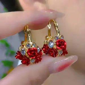 Designer Rose Flower Basket Ear Cuffs - Stylish,DDES0080  Minimalist, Versatile, Exquisite Zircon Earrings For Women