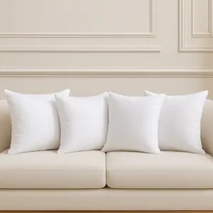 4-Pack White Cushions - Throw Pillows, Soft Cozy Fluffy Cushion Inserts -Hypoallergenic Filled Square Lightweight Stuffer Pillows for Living Room Bedroom, Home Decor 100% Polyester Microfiber Fabric