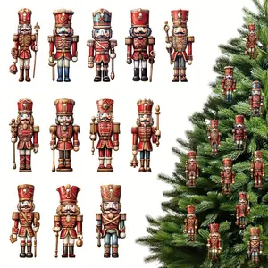 12 Pc Christmas Nutcracker Wooden Hanging Ornaments 12 Unique yet Cohesive Designs, Vibrant Colored & Exquisitely Patterned Wood Like Hanging Decorations, Suitable for Christmas Trees, Wall Decor and Gift Tag Accessories