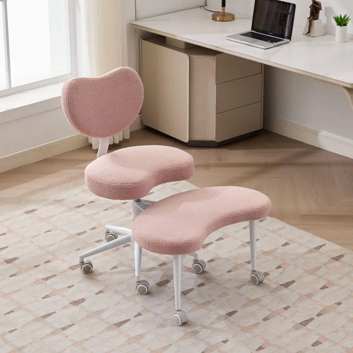 Meditation Chair Plus, Cross Legged Chair with Wheels, ADHD Chair, Criss Cross Desk Chair with Lumbar Support and Adjustable Stool, Flexible Design for Fidgety Sitters, Pink