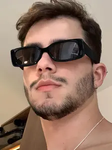 Men's Casual Narrow Frame Rectangular Sunglasses with Colored Lenses, Lightweight Durable Fashion Trendy Retro Style for Outdoor Activities, Trendy Vintage Sunglasses