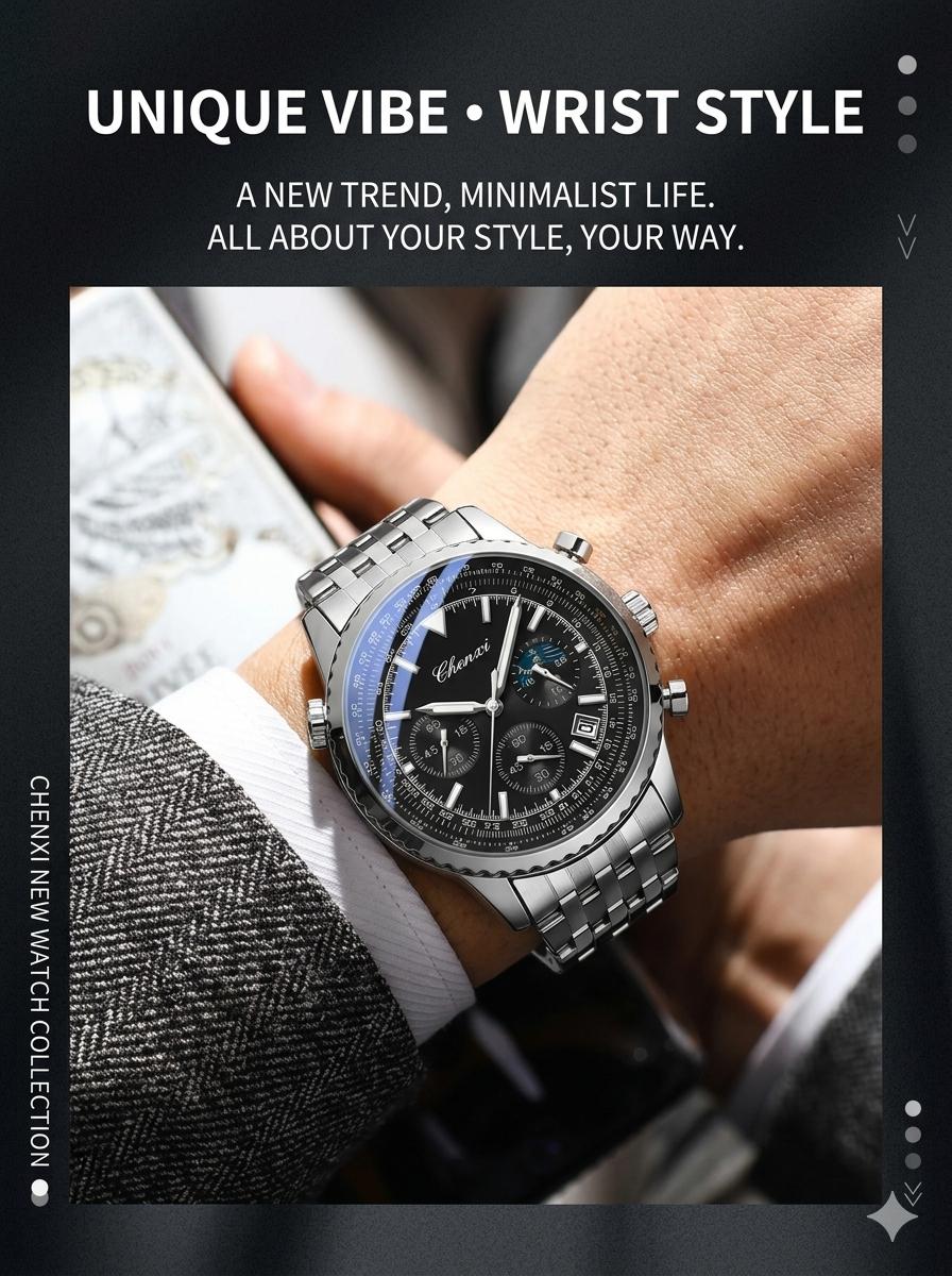 CHENXI Premium Men's Fashion Watch - High Quality Luminous Quartz Movement Multifunctional Water Resistant Sport Business Wristwatch