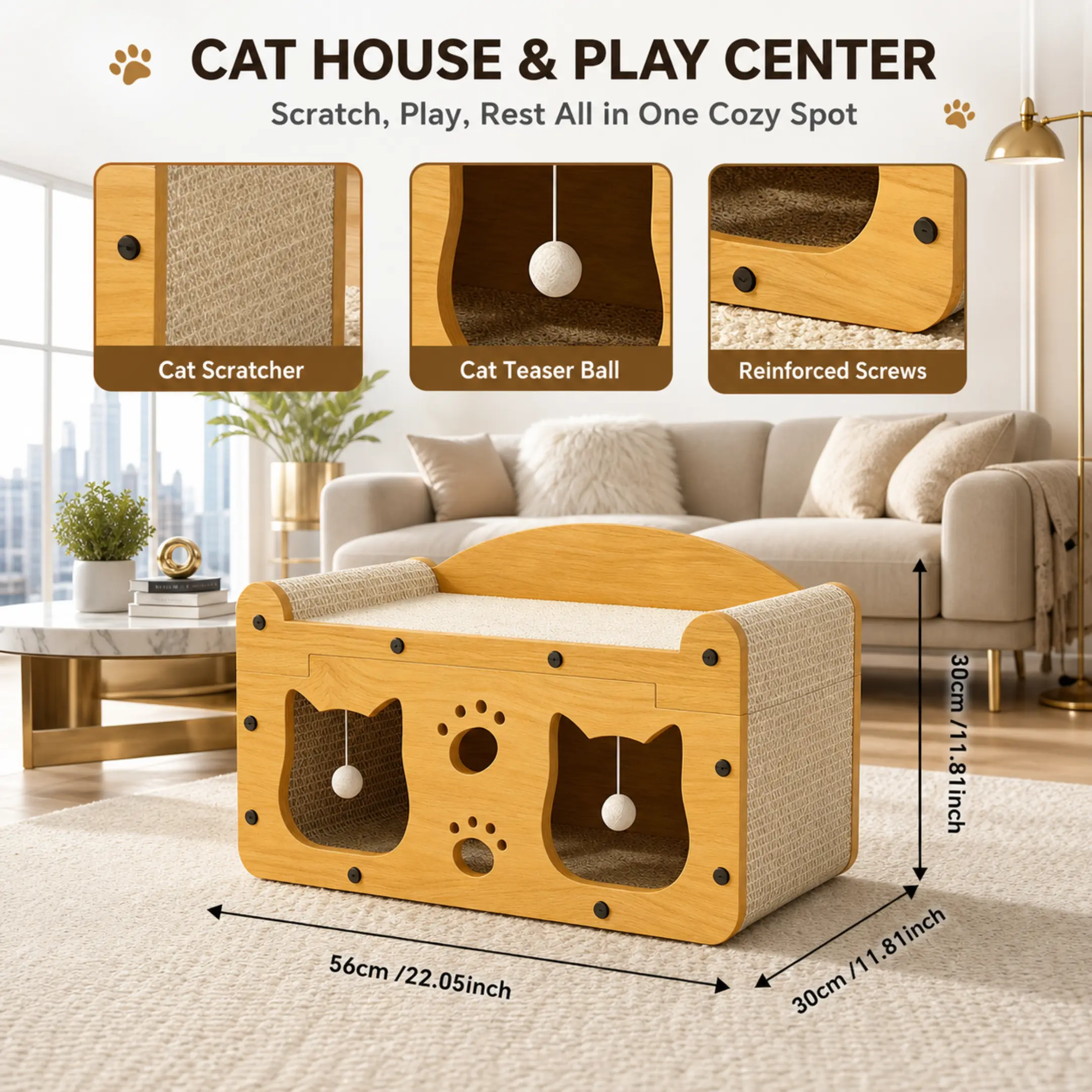 Kitty Face Cozy Cave Cat House - Comfortable Resting Pet Furniture for Cats (Pet Supplies)