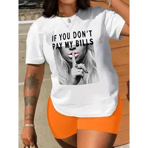 Women's Figure & Letter Print Short Sleeve Tee, Casual Round Neck Graphic T-Shirt, Graphic Tees, Ladies Clothes for Daily Wear, Back To School Clothes, Summer Outfits 2024 90S Clothes, Fall Outfits