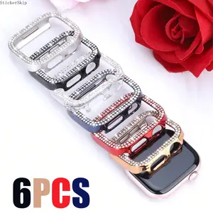 2026NEWPack of 6 Double-Row Sparkling Rhinestone Apple Watch Cases for Series 11, 10, 9, 8, 7, 6, 5, 4, and SE. Sparkling and Luxurious, These Protective Cases Feature a Blister Pack. Compatible with iWatch Sizes 46mm, 45mm, 44mm, 42mm, 41mm, and 40mm.