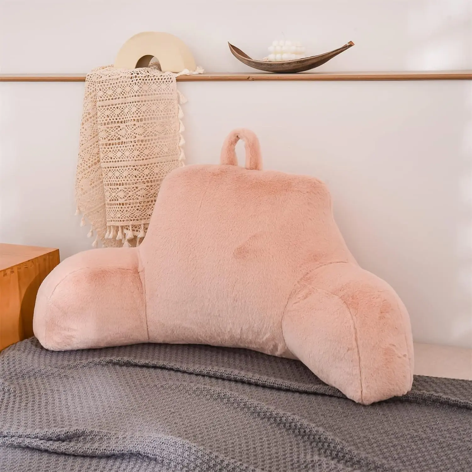 Fux  Reding Pillow Bed Wedge Lrge dult  Bckrest with rms Bck Support for Sitting Up in Bed/Couch for Bedrest,Pink