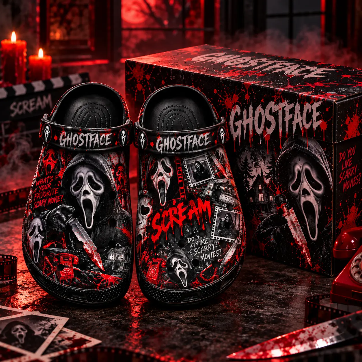 Ghostface Scream Horror Clogs for Men & Women, Scary Movie Graphic Slip-On Shoes, Halloween Casual Garden Sandals, Horror Fan Gift