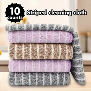 10 Counts Kitchen Dishcloths, Striped Design for Oil-Resistant Cleaning & Heat Protection,Random Color