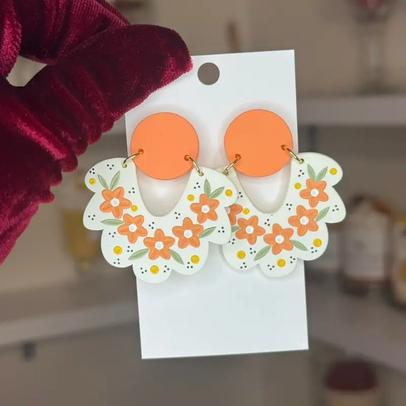 Orange flower earrings